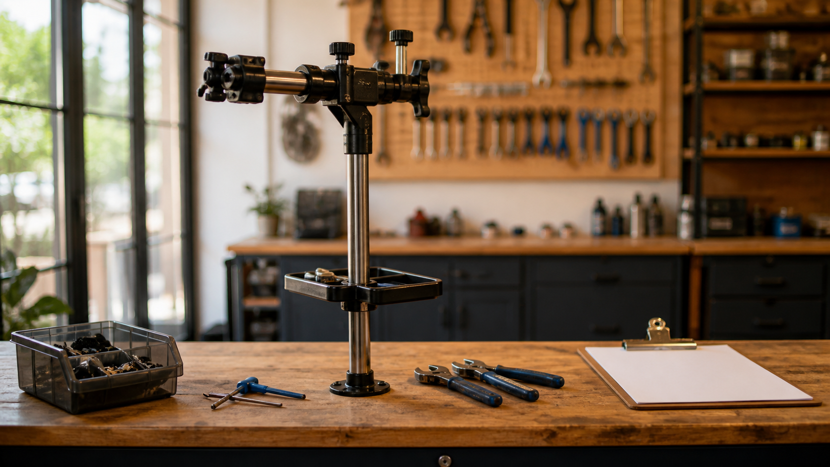Independent bicycle shop repair area prepared for a transition