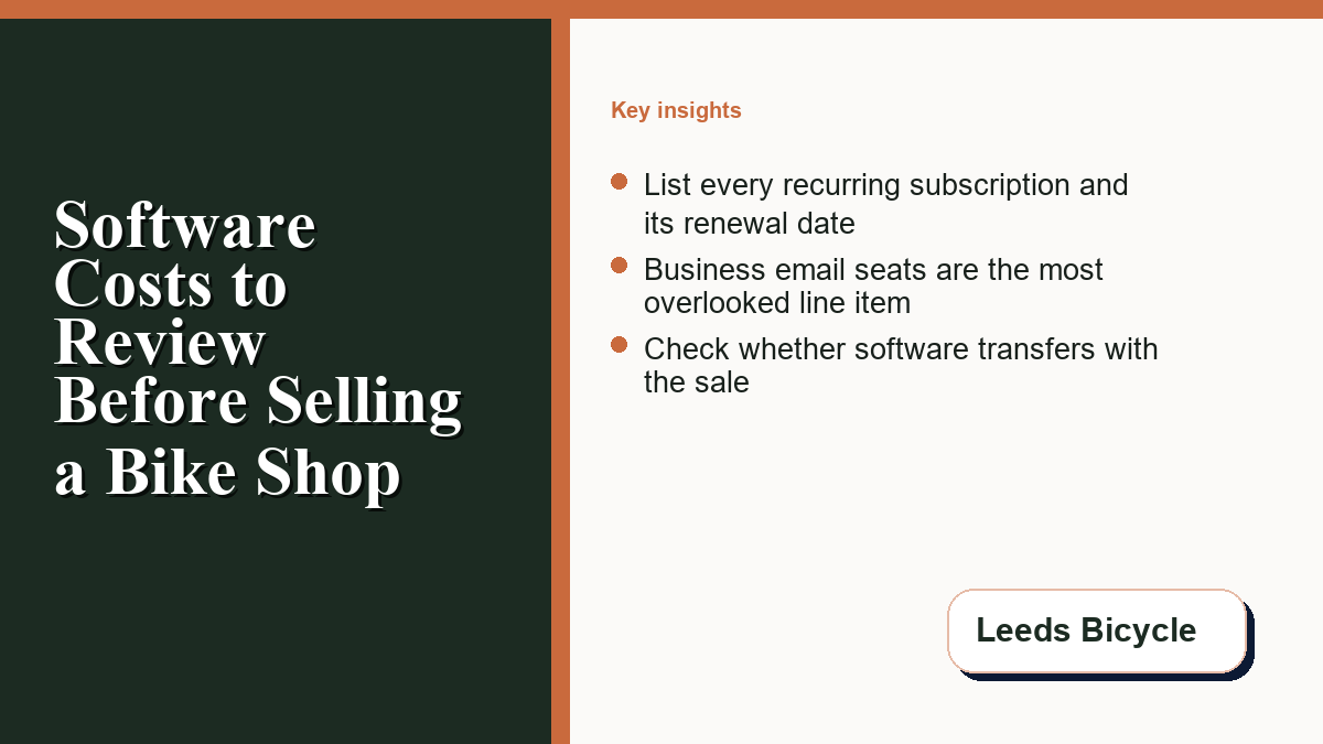 Software and subscription cost checklist for a bike shop sale